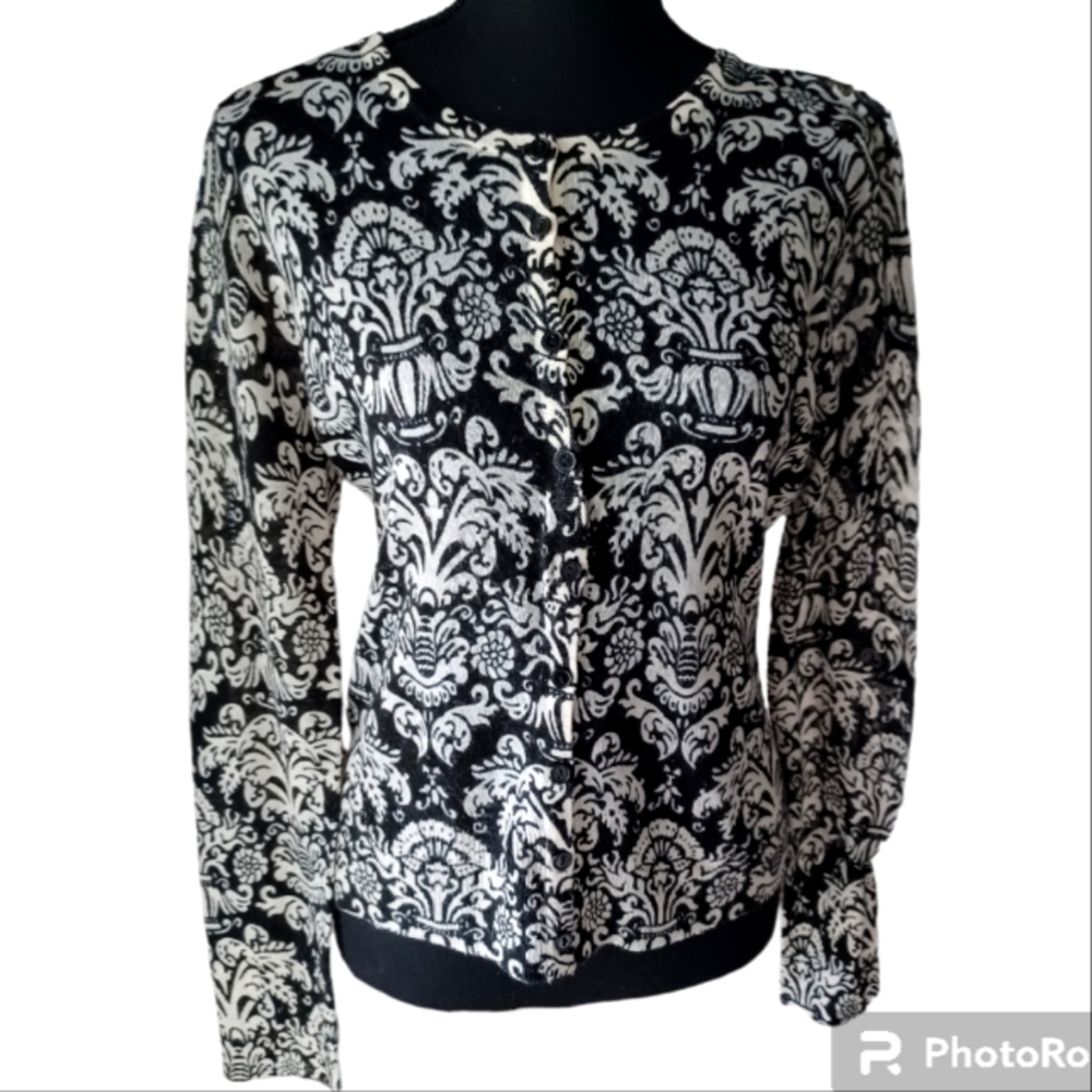 LOFT Lightweight Cardigan Sweater in Black & White
